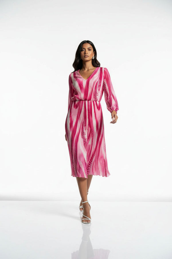 Marcangelo Abstract Plissé Midi Dress MA5837 PNK - Marc Angelo