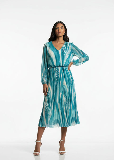 Marcangelo Abstract Plissé Midi Dress MA5837 BLU - Marc Angelo