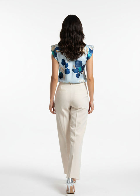 Cowl Neck Satin Top MA7214 blue floral - Marc Angelo